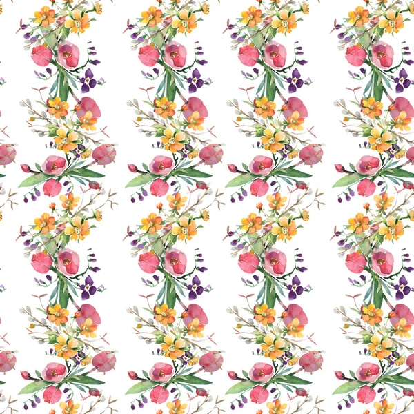 Bouquet floral botanical flowers. Watercolor background illustration set. Seamless background pattern. — Stock Photo