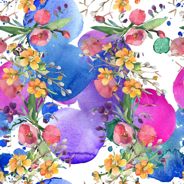 Buquê flores botânicas florais. Conjunto de ilustração de fundo aquarela. Padrão de fundo sem costura . — Fotografia de Stock