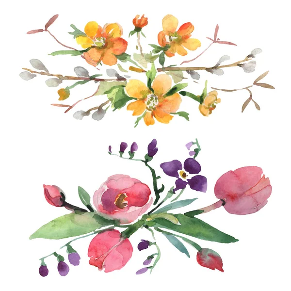 Blumenstrauß botanische Blumen. Aquarell Hintergrundillustration Set. isolierte Blumensträuße Illustrationselement. — Stockfoto