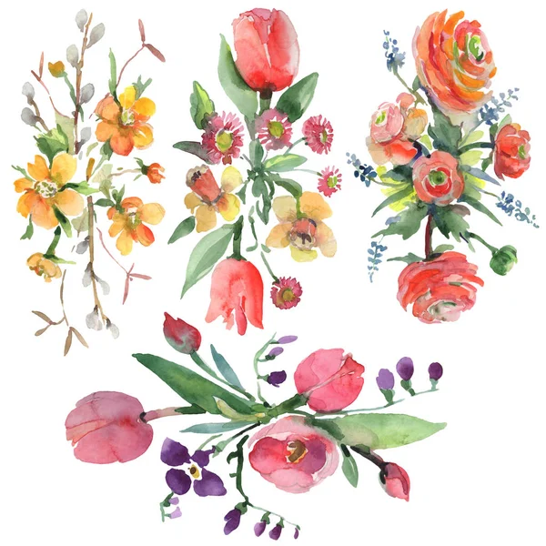 Bouquet floreale fiori botanici. Acquerello sfondo illustrazione set. Mazzi isolati elemento illustrazione . — Foto stock