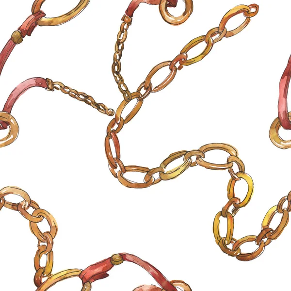 Illustration de croquis de chaînes dorées dans un élément isolé de style aquarelle. Modèle de fond sans couture . — Photo de stock