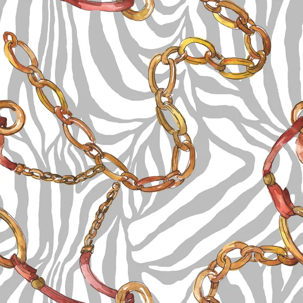 Golden chains sketch illustration in a watercolor style isolated element. Seamless background pattern. — Stock Photo