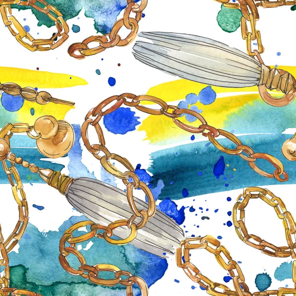 Golden chains sketch illustration in a watercolor style isolated element. Seamless background pattern. — Stock Photo