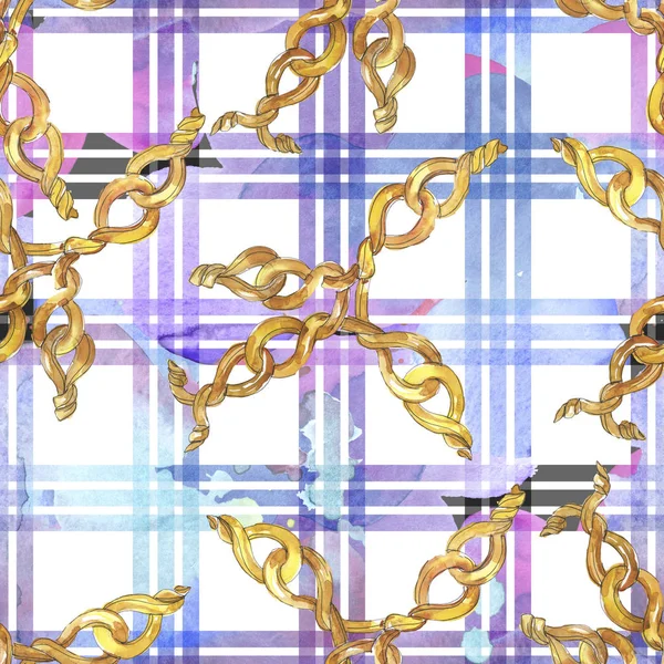 Golden chains sketch illustration in a watercolor style isolated element. Seamless background pattern. — Stock Photo