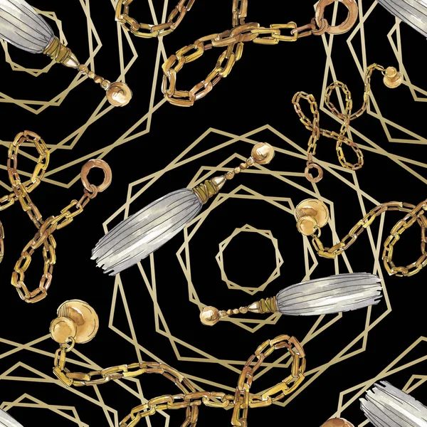Illustration de croquis de chaînes dorées dans un élément isolé de style aquarelle. Modèle de fond sans couture . — Photo de stock