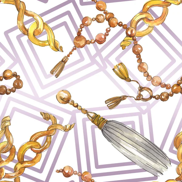 Illustration de croquis de chaînes dorées dans un élément isolé de style aquarelle. Modèle de fond sans couture . — Photo de stock