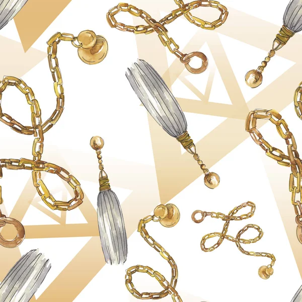 Golden chains sketch illustration in a watercolor style isolated element. Seamless background pattern. — Stock Photo