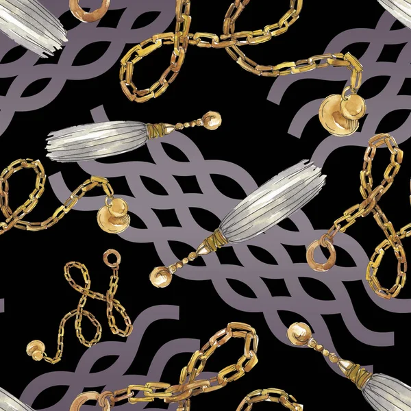 Golden chains sketch illustration in a watercolor style isolated element. Seamless background pattern. — Stock Photo