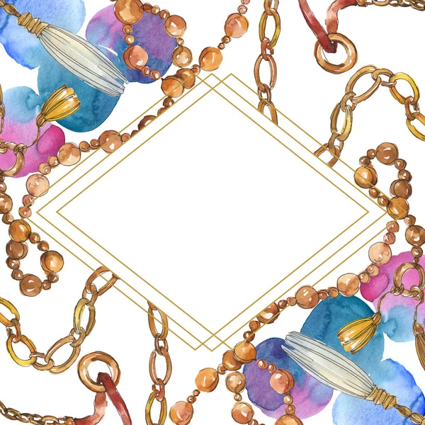 Golden chains sketch watercolor style element. Watercolour background illustration set. Frame border ornament square. — Stock Photo