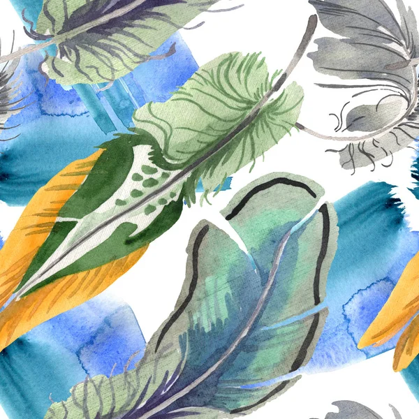 Watercolor bird feather from wing isolated. Aquarelle feather for background. Seamless background pattern. — Stock Photo