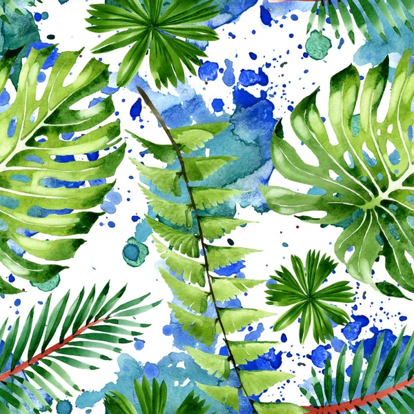 Palm beach tree leaves jungle botanical. Watercolor background illustration set. Seamless background pattern. — Stock Photo
