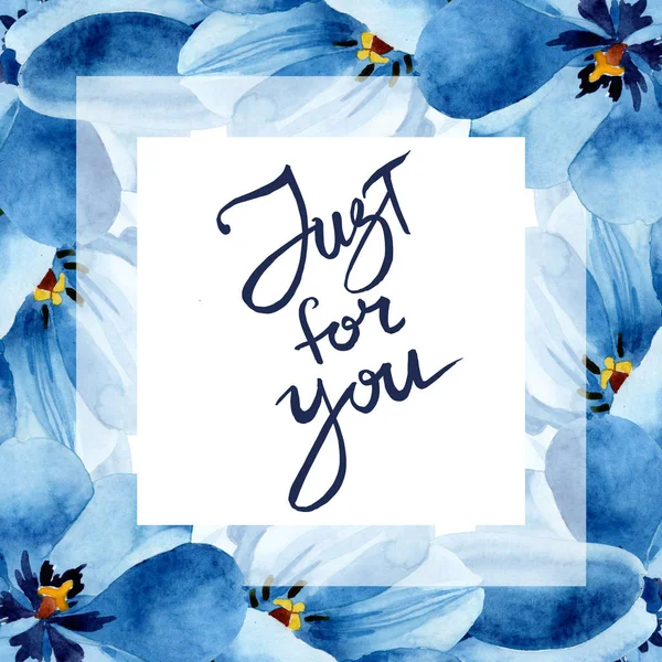 Fleurs botaniques florales de tulipe bleue. Ensemble d'illustration de fond aquarelle. Cadre bordure ornement carré . — Photo de stock