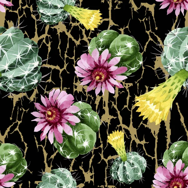 Green cactus floral botanical flowers. Watercolor background illustration set. Seamless background pattern. — Stock Photo