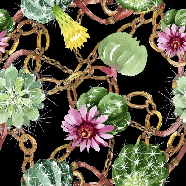 Зеленый кактус цветочные ботанические цветы. Набор акварельных фонов. Бесшовный рисунок фона . — стоковое фото