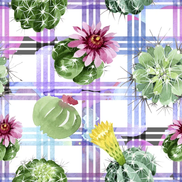 Green cactus floral botanical flowers. Watercolor background illustration set. Seamless background pattern. — Stock Photo