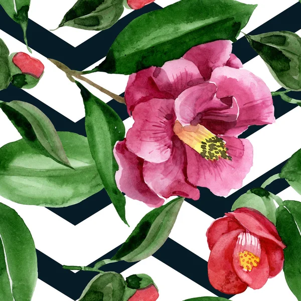 Red camelia floral botanical flower. Watercolor background illustration set. Seamless background pattern. — Stock Photo