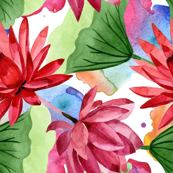 Красный цветочный ботанический цветок лотоса. Набор акварельных фонов. Бесшовный рисунок фона . — стоковое фото