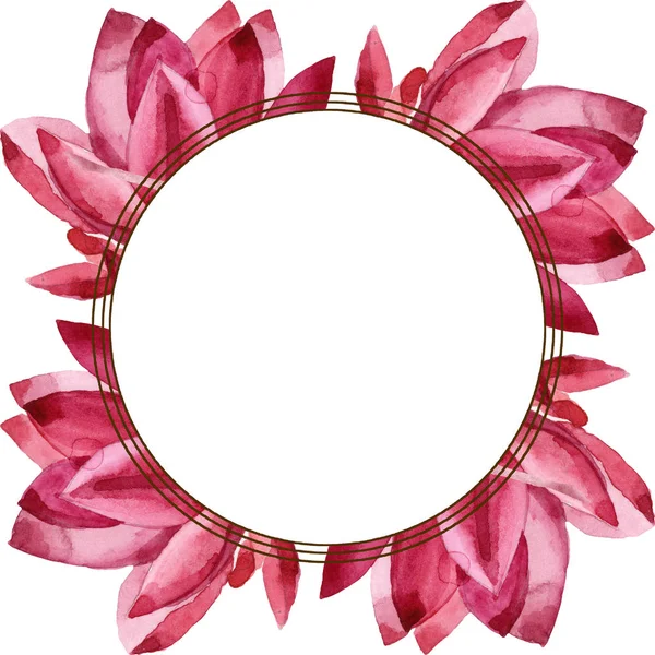 Fiore botanico floreale di loto rosso. Acquerello sfondo illustrazione set. Quadrato ornamento bordo cornice . — Foto stock