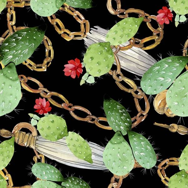 Flores botánicas florales de cactus verde. Conjunto de ilustración de fondo acuarela. Patrón de fondo sin costuras . - foto de stock