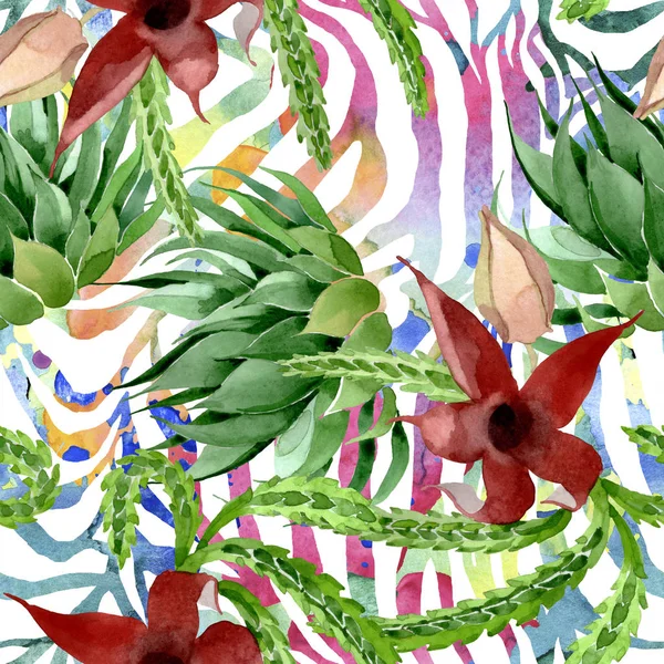 Flor botánica floral de cactus verde. Conjunto de ilustración de fondo acuarela. Patrón de fondo sin costuras . - foto de stock