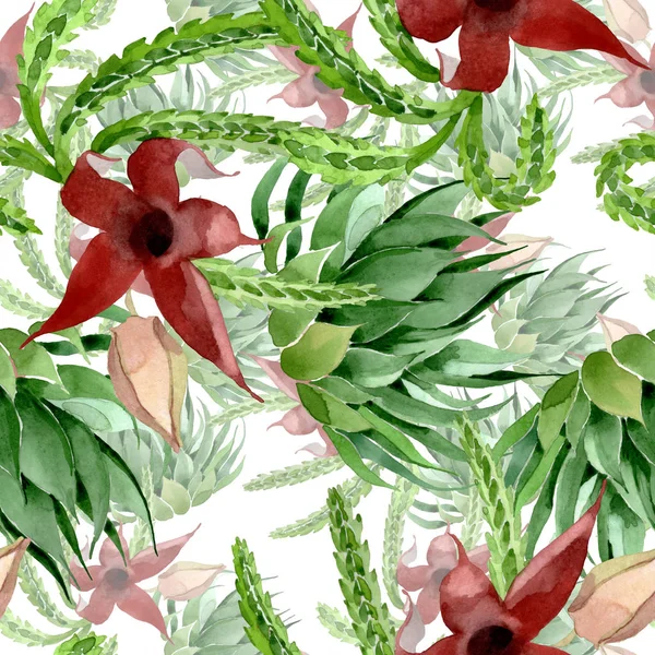 Grünen Kaktus Blumen botanische Blume. Aquarell Hintergrundillustration Set. nahtloses Hintergrundmuster. — Stockfoto