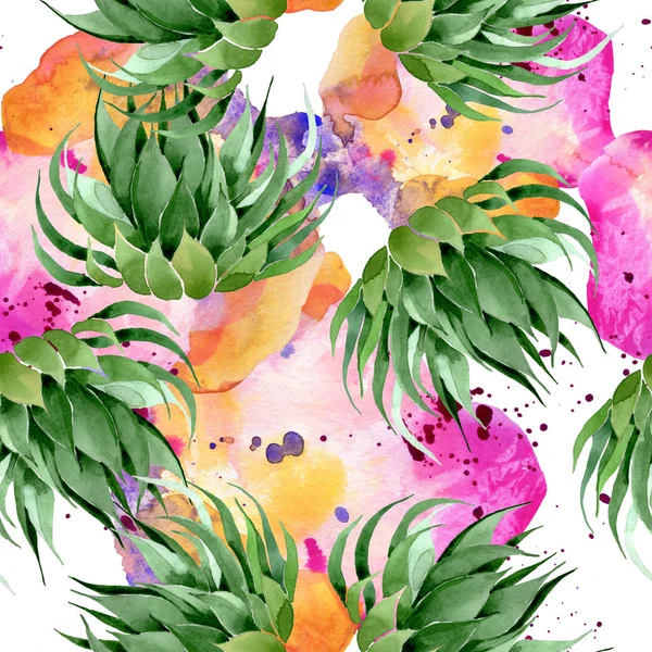 Green cactus floral botanical flower. Watercolor background illustration set. Seamless background pattern. — Stock Photo