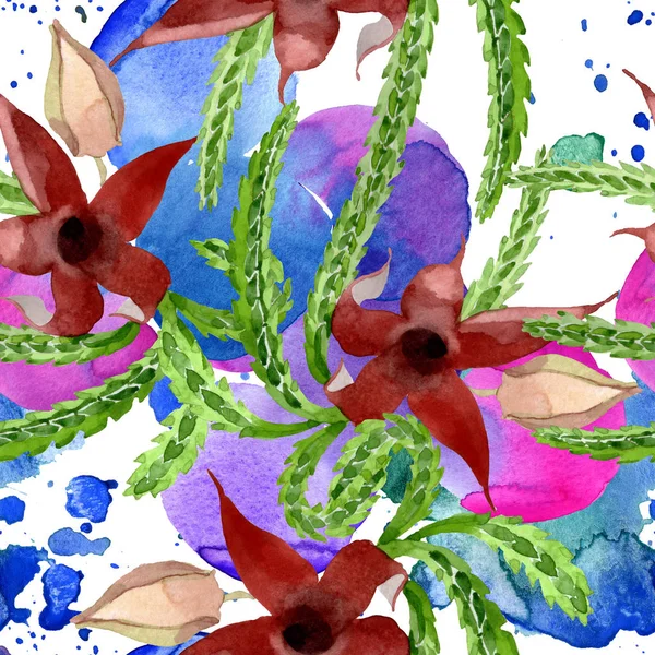 Green cactus floral botanical flower. Watercolor background illustration set. Seamless background pattern. — Stock Photo