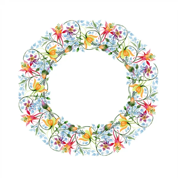 Ornamento floreale fiore botanico. Fiore selvatico primaverile isolato. Acquerello sfondo illustrazione set. Acquerello disegno moda acquerello isolato. Quadrato ornamento bordo cornice . — Foto stock