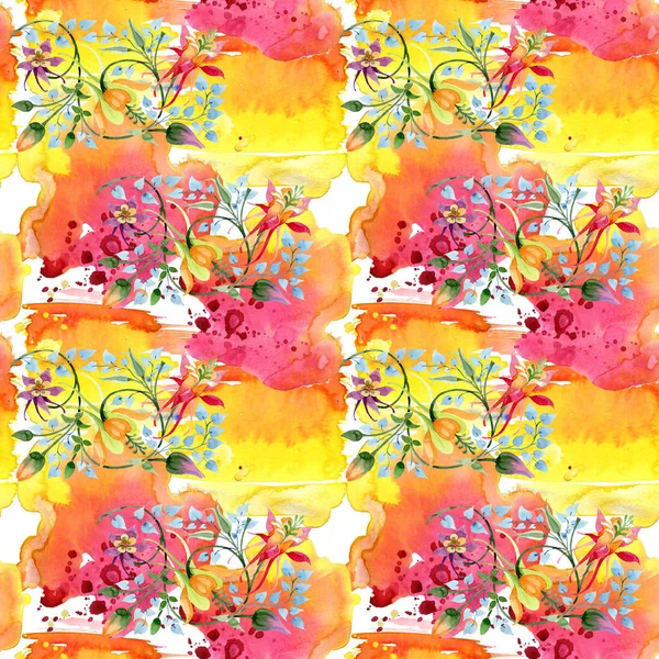 Blumenschmuck botanische Blume. Aquarell Hintergrundillustration Set. Aquarellzeichnung Modeaquarell isoliert. nahtlose Hintergrundmuster. Stoff Tapete drucken Textur. — Stockfoto