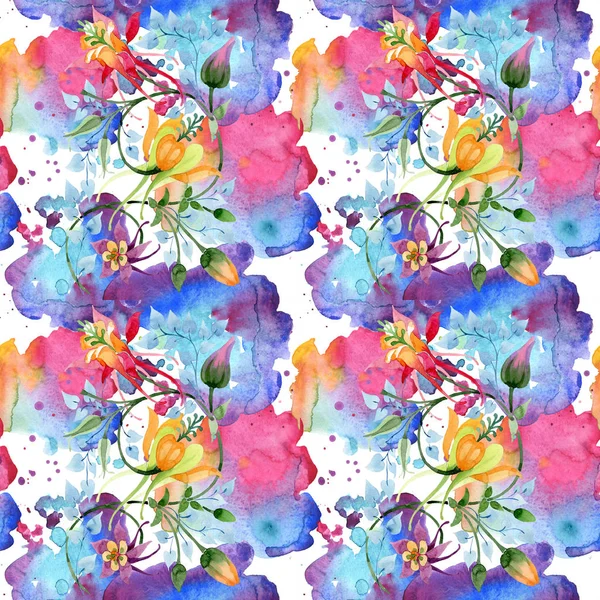 Ornamento flor botânica floral. Conjunto de ilustração de fundo aquarela. Aquarelle desenho aquarelle moda isolado. Padrão de fundo sem costura. Tecido papel de parede impressão textura . — Fotografia de Stock