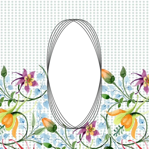 Ornamento flor botânica floral. Folha selvagem primavera wildflower isolado. Conjunto de ilustração de fundo aquarela. Aquarelle desenho aquarelle moda isolado. Quadro borda ornamento quadrado . — Fotografia de Stock