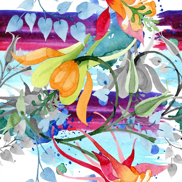 Ornamento flor botânica floral. Conjunto de ilustração de fundo aquarela. Aquarelle desenho aquarelle moda isolado. Padrão de fundo sem costura. Tecido papel de parede impressão textura . — Fotografia de Stock