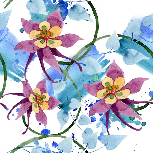 Blumenschmuck botanische Blume. Aquarell Hintergrundillustration Set. Aquarellzeichnung Modeaquarell isoliert. nahtlose Hintergrundmuster. Stoff Tapete drucken Textur. — Stockfoto