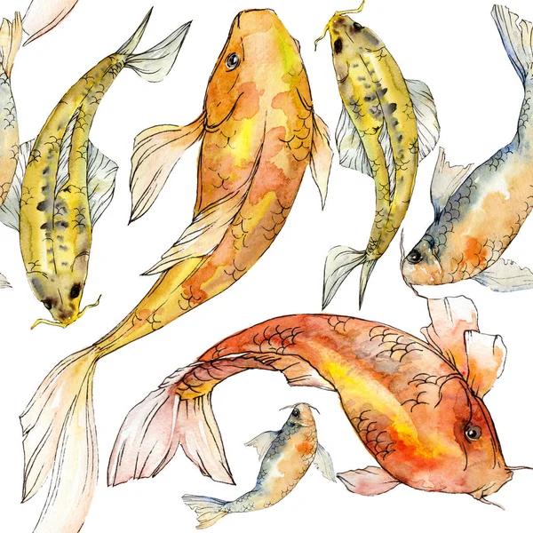 Акварельные акварельные подводные красочные тропические рыбы набор. Красное море и экзотические рыбы внутри: Золотая рыба . — стоковое фото