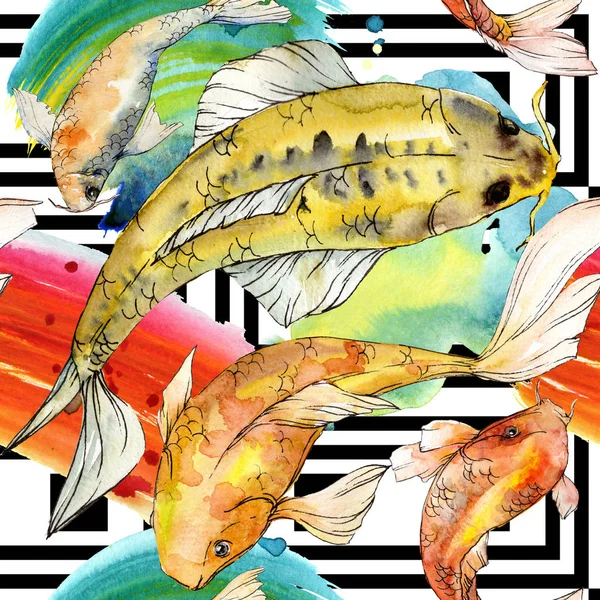 Acuarela acuática subacuática colorido conjunto de peces tropicales. Mar Rojo y peces exóticos en el interior: Peces dorados . - foto de stock