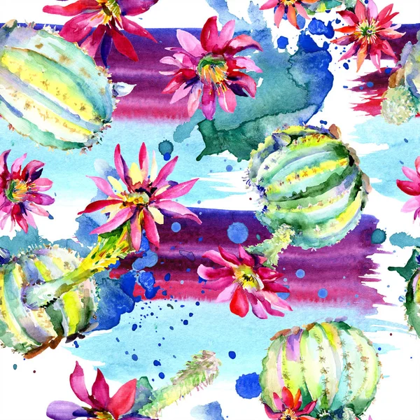 Grüner Kaktus. Blütenbotanische Blume. wildes Frühlingsblatt Wildblume isoliert. nahtloses Hintergrundmuster. — Stockfoto