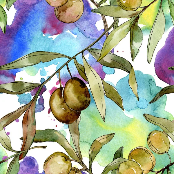 Illustration aquarelle olives vertes. Aquarelle feuille verte motif de fond sans couture. Texture d'impression papier peint tissu — Photo de stock