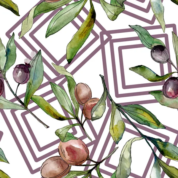 Set illustrazione acquerello olive nere. Acquerello modello di sfondo senza soluzione di continuità. Tessuto carta da parati stampa texture . — Foto stock