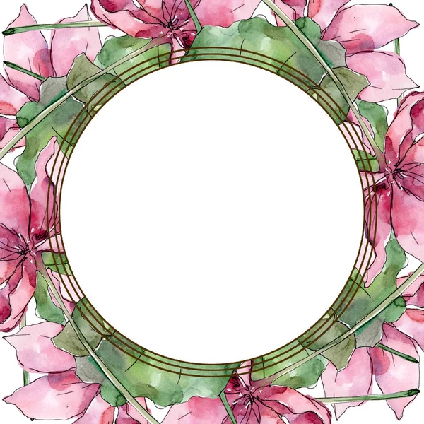 Fiori botanici floreali di loto. Fiore selvatico primaverile isolato. Acquerello sfondo illustrazione set. Acquerello disegno moda acquerello isolato. Quadrato ornamento bordo cornice . — Stock Photo