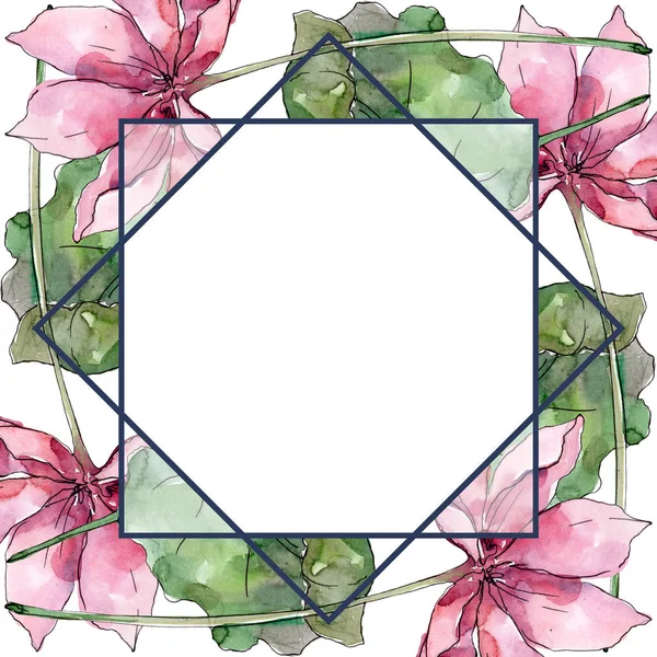 Fiori botanici floreali di loto. Fiore selvatico primaverile isolato. Acquerello sfondo illustrazione set. Acquerello disegno moda acquerello isolato. Quadrato ornamento bordo cornice . — Foto stock