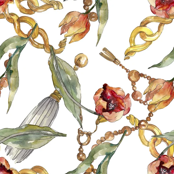 Red tulip floral botanical flower. Wild spring leaf wildflower. Watercolor illustration set. Watercolour drawing fashion aquarelle. Seamless background pattern. Fabric wallpaper print texture. — Stock Photo