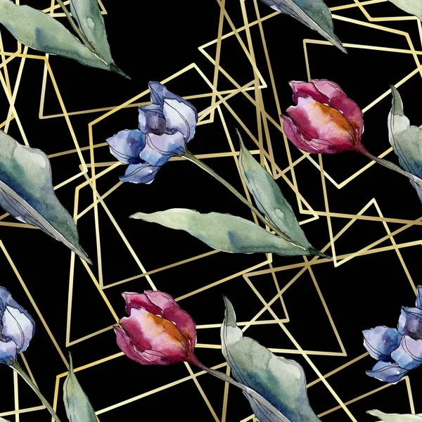 Botanische Tulpenblüten. wildes Frühlingsblatt Wildblume isoliert. Aquarell-Illustrationsset vorhanden. Aquarell zeichnen Mode-Aquarell. nahtlose Hintergrundmuster. Stoff Tapete drucken Textur. — Stockfoto