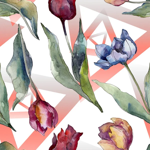 Tulip floral botanical flowers. Wild spring leaf wildflower isolated. Watercolor illustration set. Watercolour drawing fashion aquarelle. Seamless background pattern. Fabric wallpaper print texture. — Stock Photo