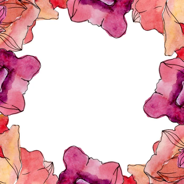 Fiore botanico floreale papavero. Acquerello sfondo illustrazione set. Quadrato ornamento bordo cornice . — Foto stock
