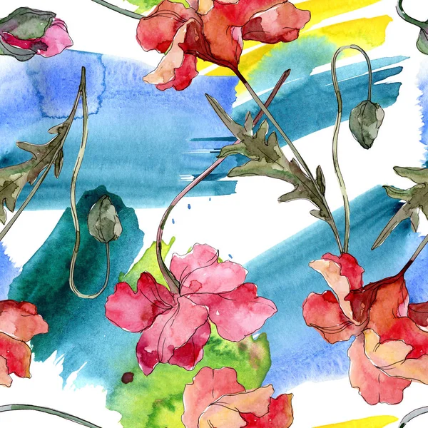 Flor botânica floral papoula. Conjunto de ilustração de fundo aquarela. Padrão de fundo sem costura . — Fotografia de Stock
