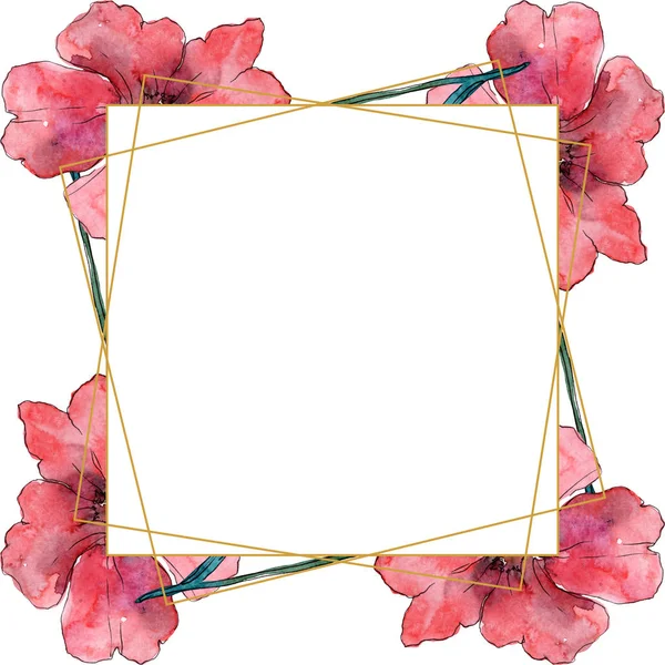 Flor botánica floral de amapola. Flor silvestre de hoja de primavera aislada. Conjunto de ilustración de fondo acuarela. Acuarela dibujo moda aquarelle. Marco borde cristal ornamento cuadrado . - foto de stock