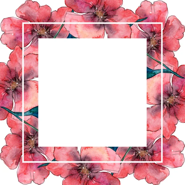 Flor botânica floral papoula. Folha selvagem primavera wildflower isolado. Conjunto de ilustração de fundo aquarela. Aquarelle desenho aquarelle moda isolado. Quadro borda ornamento quadrado . — Fotografia de Stock