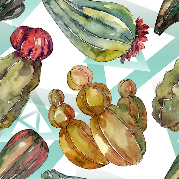 Cactus floral botanical flowers. Wild spring leaf wildflower. Watercolor illustration set. Watercolour drawing fashion aquarelle. Seamless background pattern. Fabric wallpaper print texture. — Stock Photo