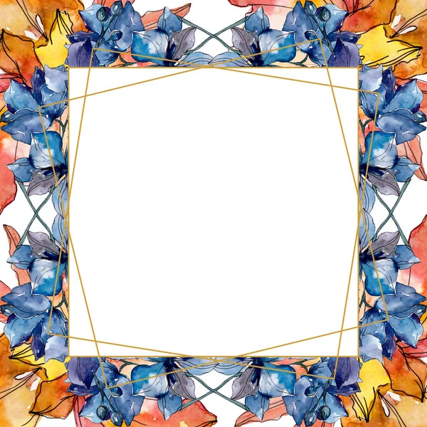 Flores botânicas florais de orquídea. Folha selvagem da primavera wildflower. Conjunto de ilustração de fundo aquarela. Aquarelle desenho aquarelle moda. Quadro borda cristal ornamento quadrado . — Fotografia de Stock