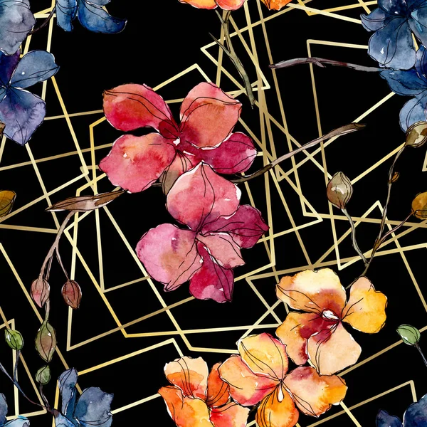 Fleurs botaniques florales d'orchidée. Ensemble d'illustration de fond aquarelle. Modèle de fond sans couture . — Photo de stock